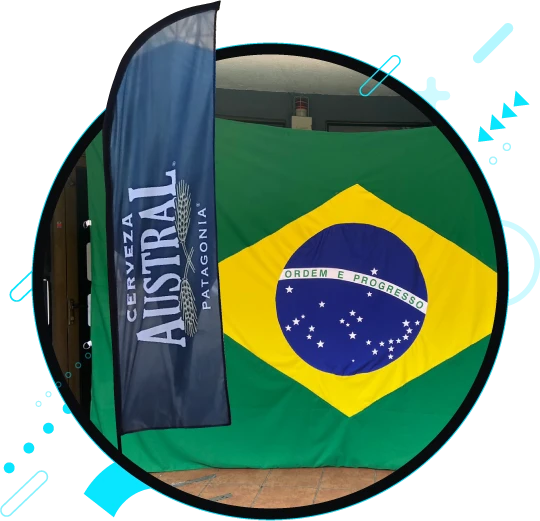 Bandera de Brasil y Veletas Publicitarias Cerveza Austral