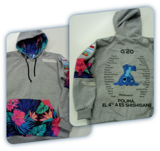 Hoodie gris con estampado floral y personaje animado, estilo urbano y cómodo.