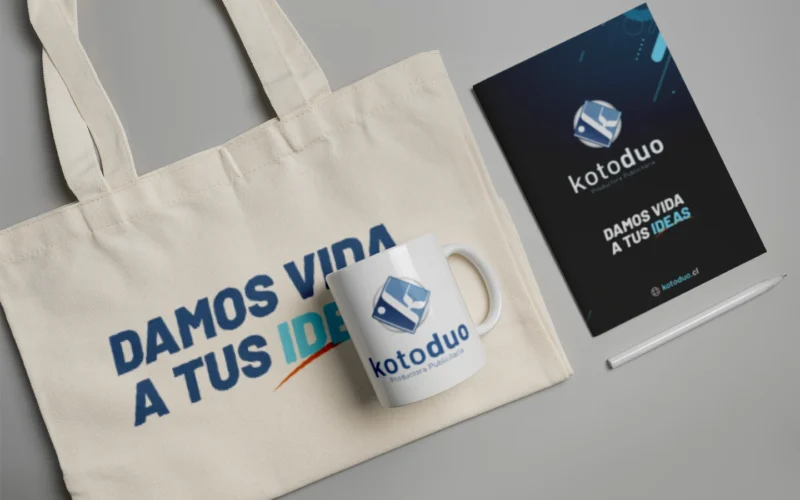 Productos y regalos publicitarios para empresas. Bolsa estampada, tazon estampado y agenda personalizada o corporativa.