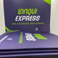 Tarjetas de presentación modernas para LONQUI EXPRESS, servicio de mensajería regional.